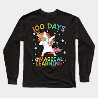 100Th Day Of School Dabbing Unicorn 100 Days Learning Long Sleeve T-Shirt